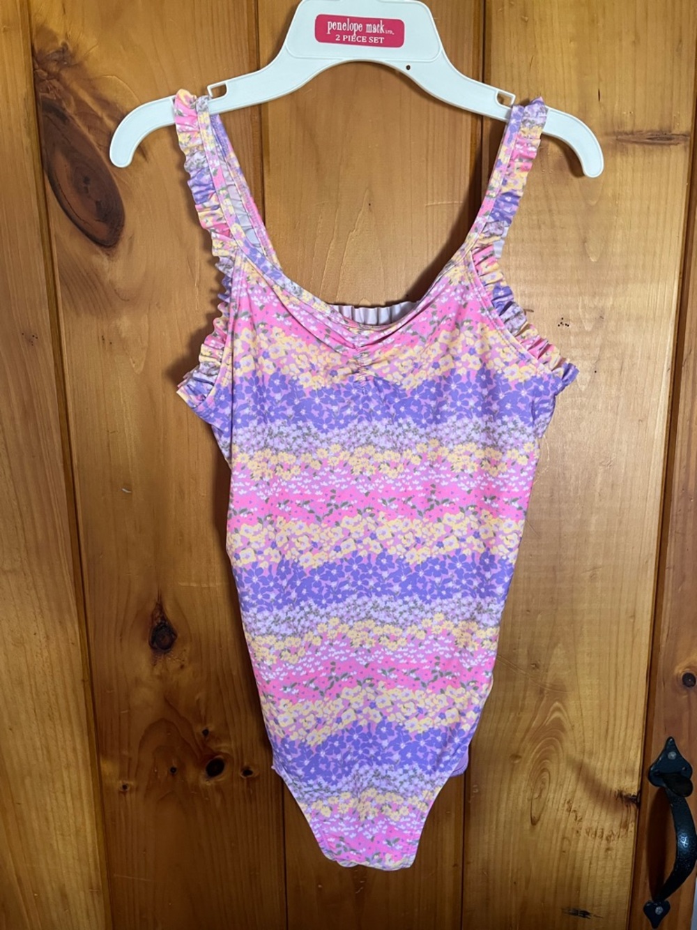 wonder nation Pink Purple Yellow Floral Ruffle One-Piece Swimsuit